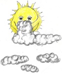 Picture of the sun holding fluffy clouds - Children's Book Review on Mungai and the Goa Constrictor